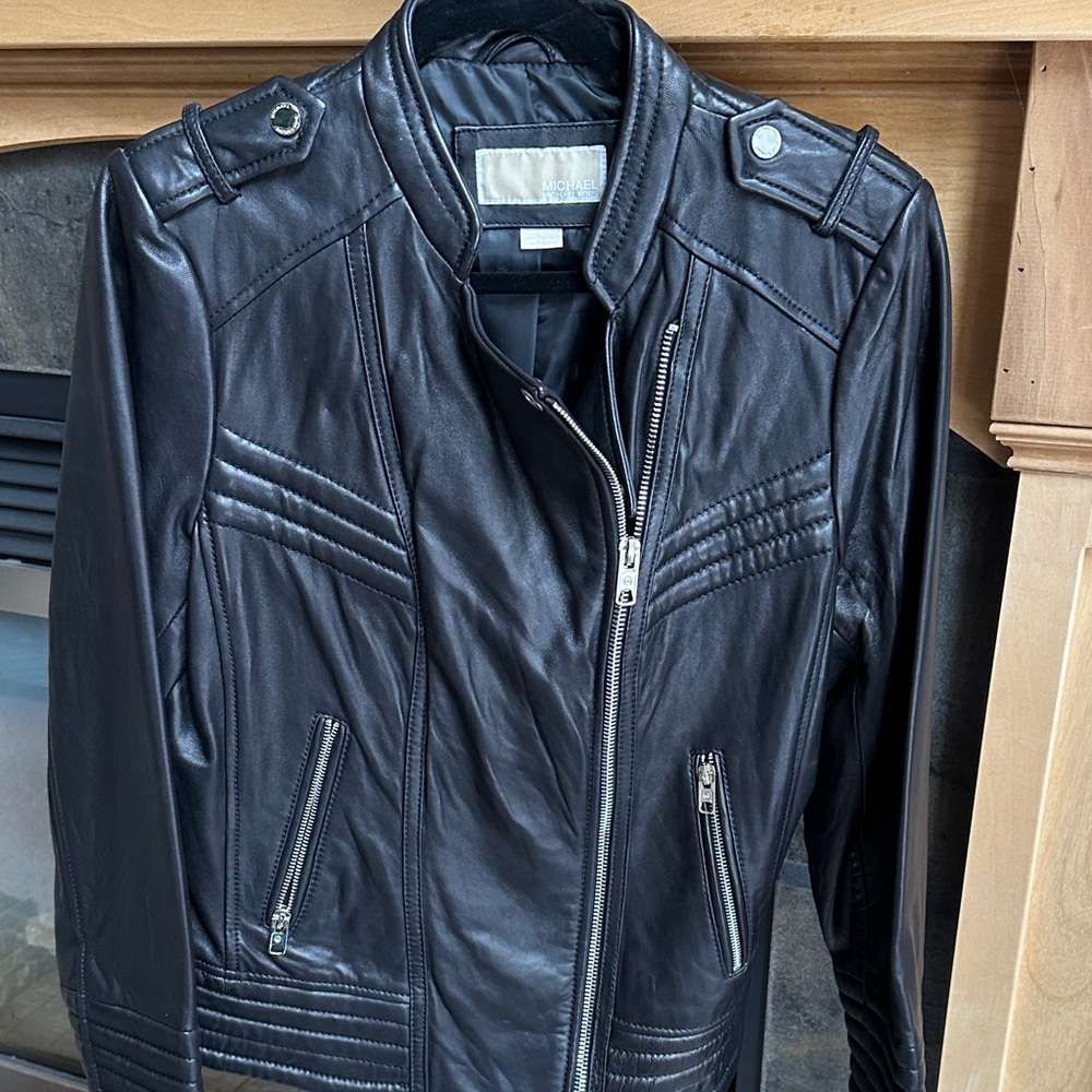 MICHAEL Michael Kors Black Soft Leather Moto Jacket Large EUC